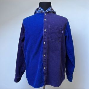 2018 FW18 Used Supreme Hooded Color Blocked Corduroy Shirt Blue Purple Medium M